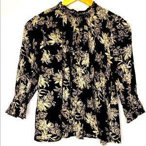 Free People Floral Black and Cream Women's Top | Small